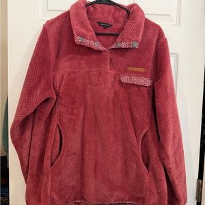 Simply Southern Coral Fleece Jacket with Leopard Trim